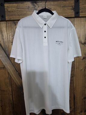 Milano Men's White Short-Sleeve Polo with Contrast Buttons
